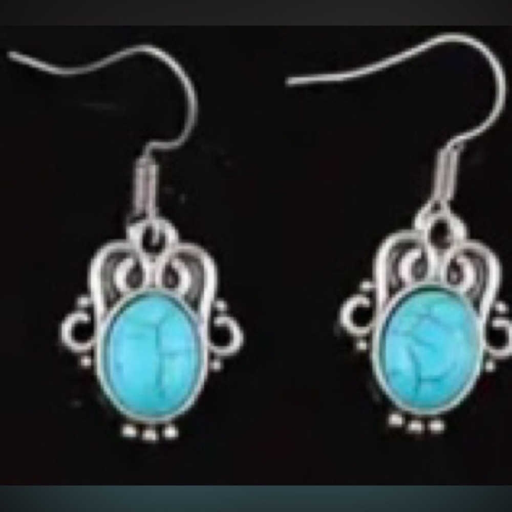 *FREE GIFT GIVEAWAY* NEW Dangle blue stone Earrings
Faux Turquoise silverish